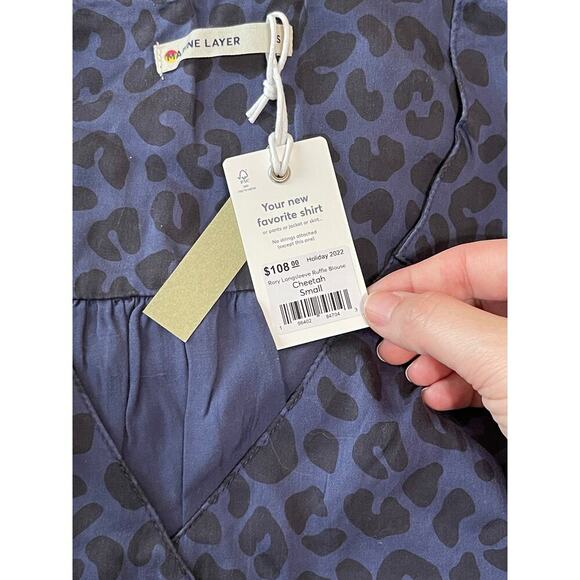 NWT Marine Layer Size Small Rory Long Sleeve Ruffle Blouse Cheetah Blue Purple - Picture 4 of 11